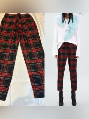Zara Red and black plaid CHINO PANTS